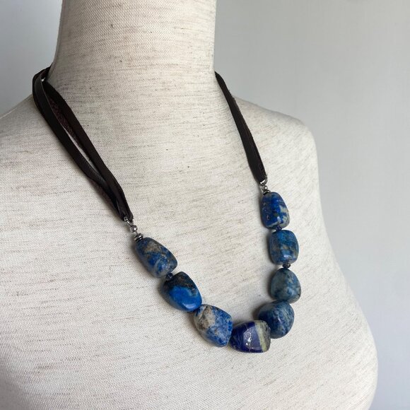 BARSE Sterling Silver 925 Lapis & Sodalite Beaded 4 Strand Leather Necklace 25" - Picture 11 of 16
